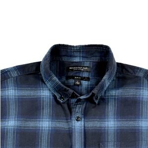 Banana Republic Luxe Flannel Button Down Shirt Blue Plaid Slim Fit Men's L